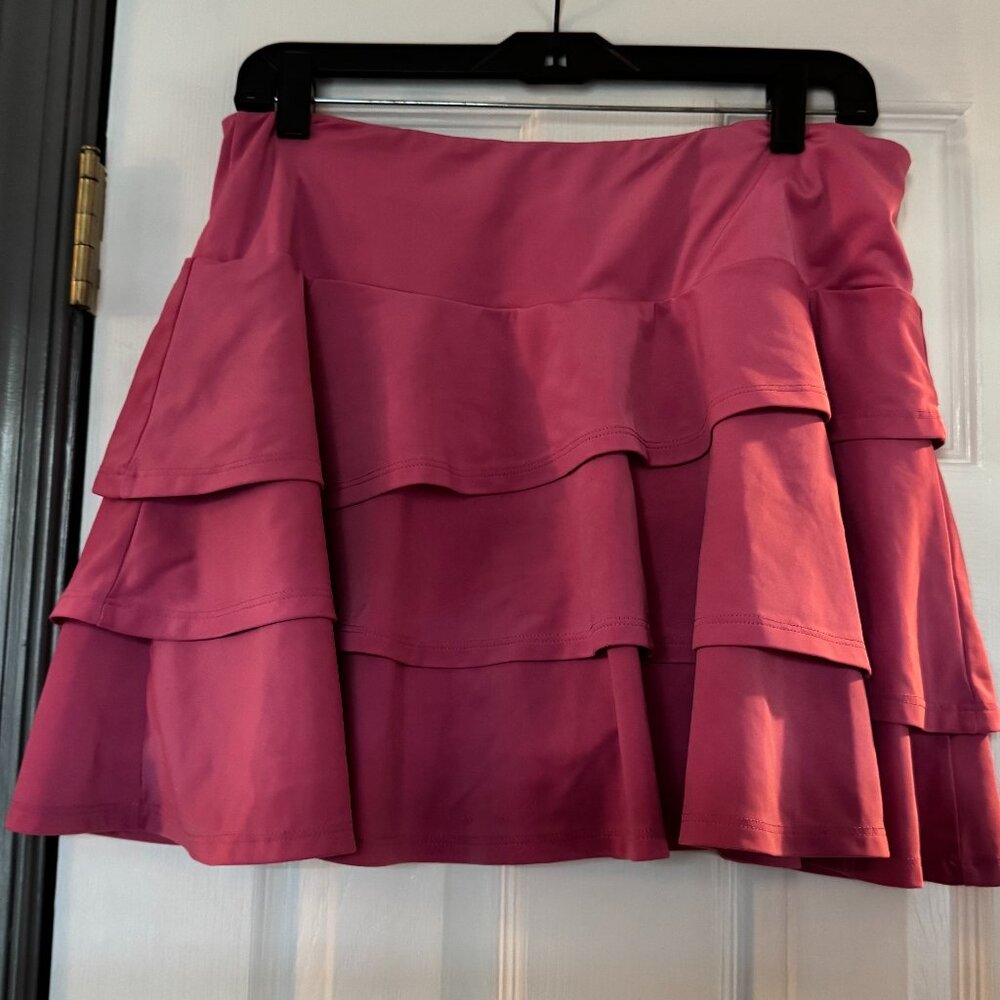Womens Size XL Pink Athletic Skort 1 Pocket in Shorts Tiered Skirt Stretchy